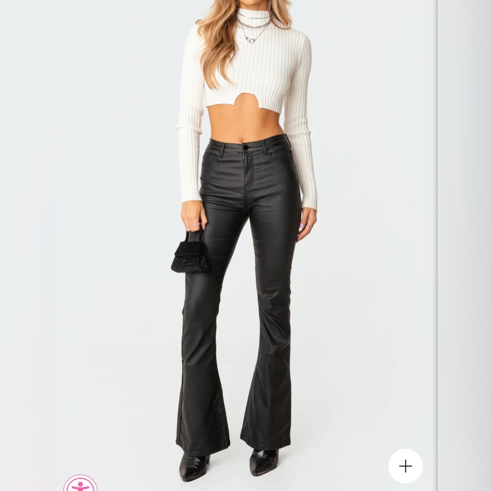 Luna Faux Leather Flare Jeans - Edikted Leather pants black